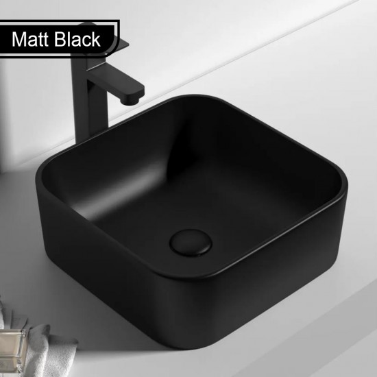 385*385*140mm Bathroom Square Above Counter Matt Black Ceramic Wash Basin